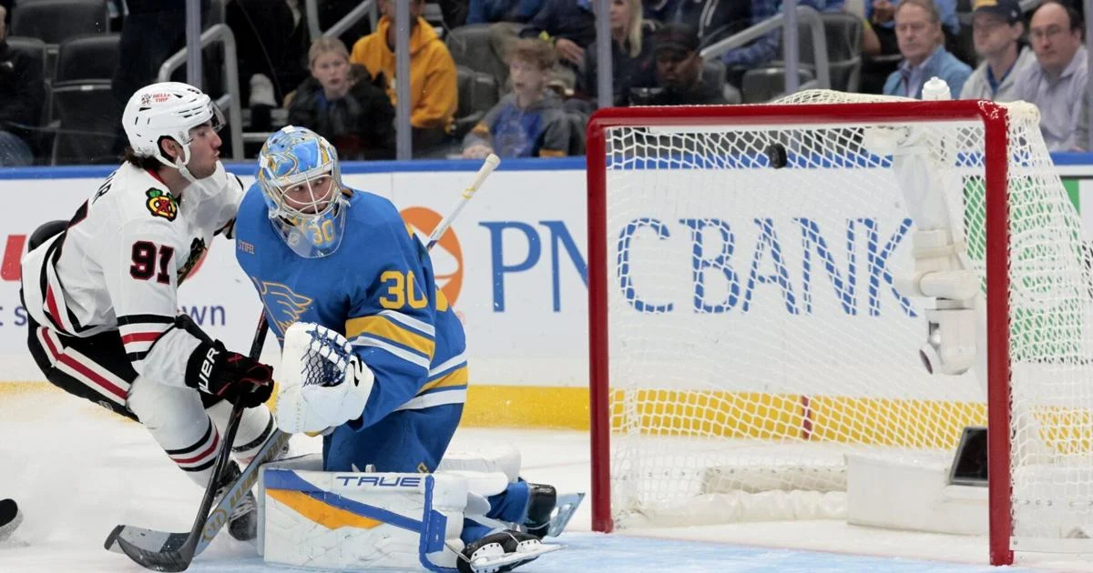 Blues goalie Joel Hofer moves forward after tough outing