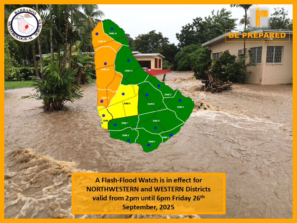 Flash Flood Watch issued for northwestern and western districts