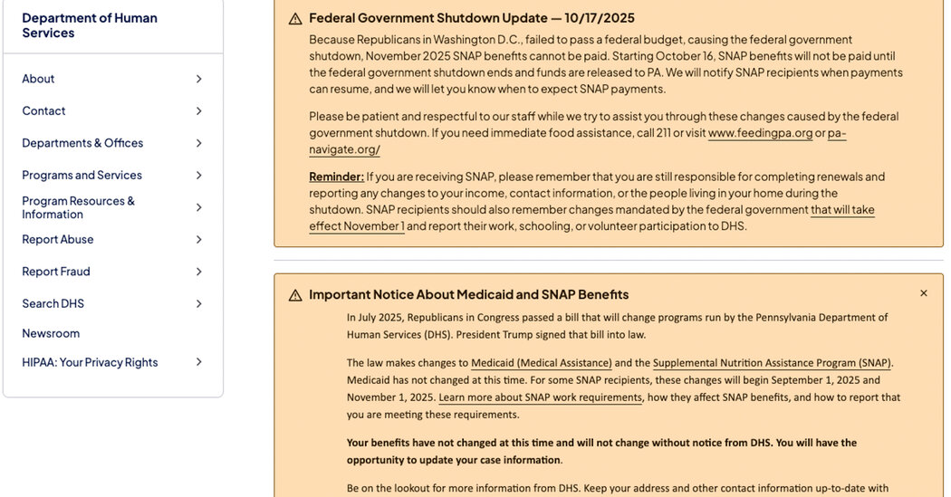 Some States With Democratic Governors Are Posting Partisan Shutdown Messages on Official Websites