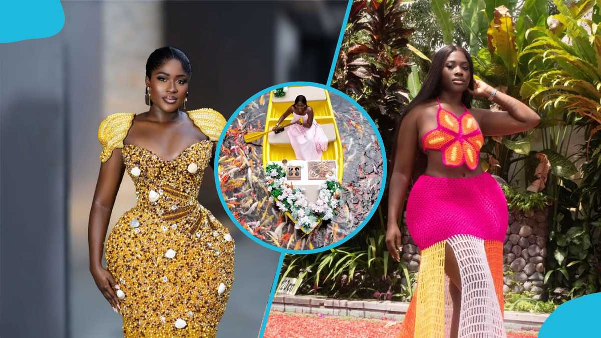 Ghanaian actress Fella Makafui feeds fish during her luxury Bali vacation