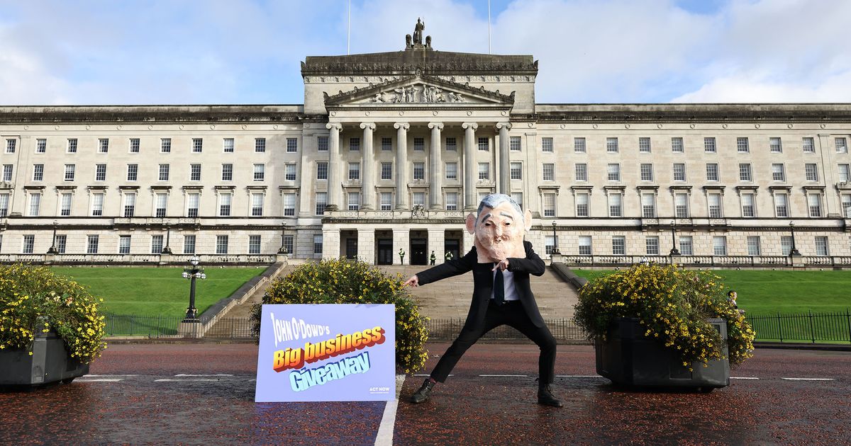 Protesters for changes to rates system host 'game show' outside Stormont