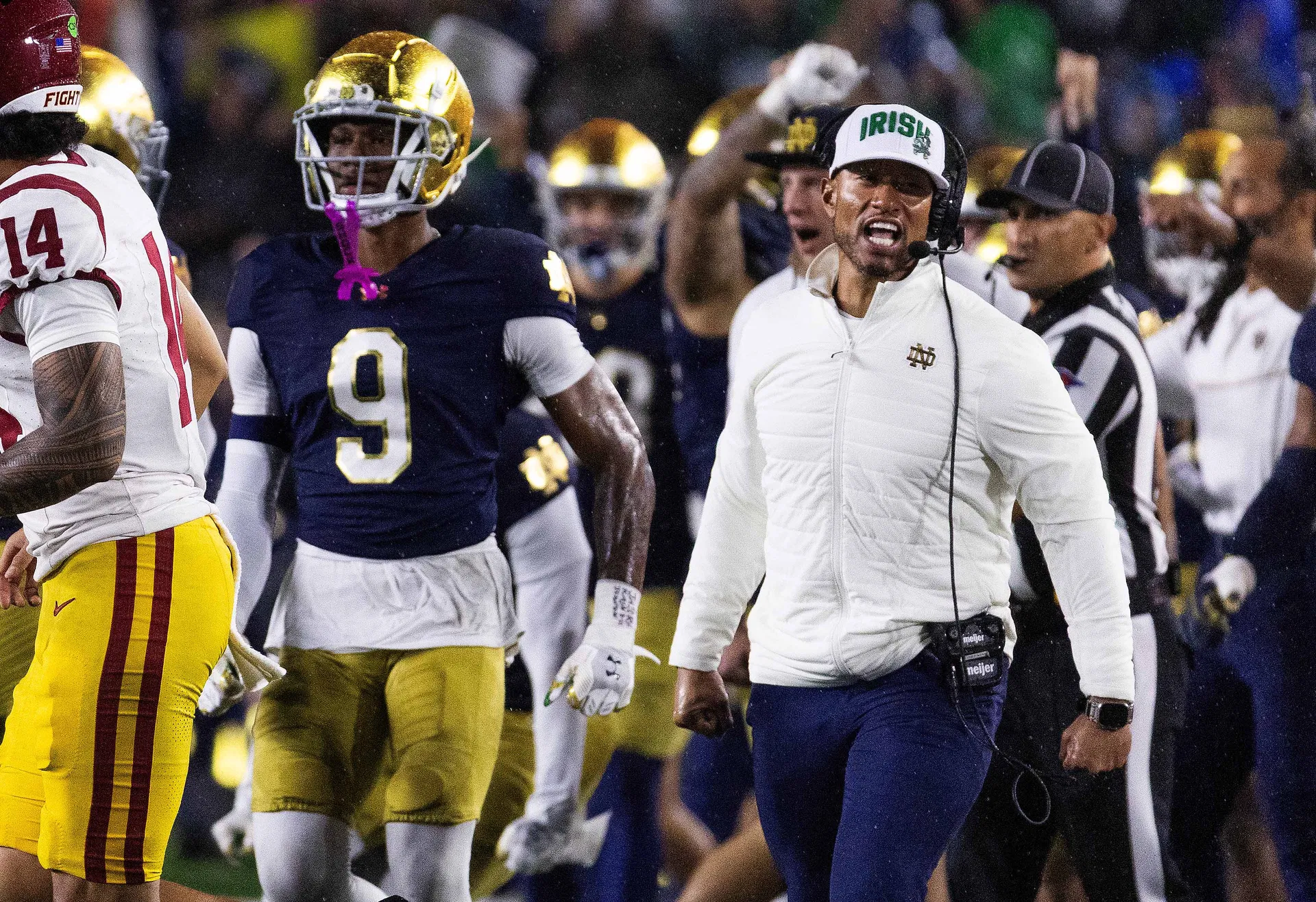 "The future of college athletics is always uncertain": Marcus Freeman issues his take on Notre Dame potentially joining conference after USC win