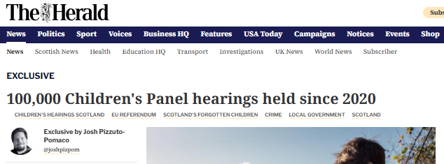 Why has there been a massive but unreported reduction in the number of children on the child protection register in Scotland and a widening gap with the other 3 nations but the Herald is on a completely different track?
