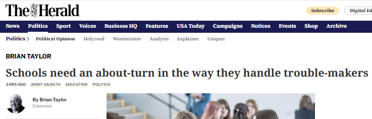 Brian Taylor platforms shoddy report on school discipline based on zero research evidence and written by known Labour/Lib Dem/Con supporters with absolutely no recent peer-reviewed output