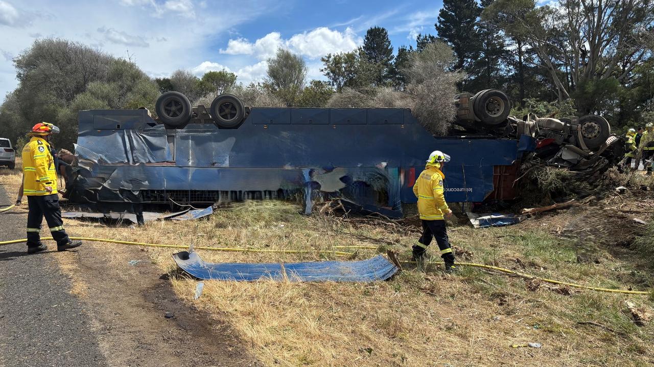Horse float flips in serious highway crash