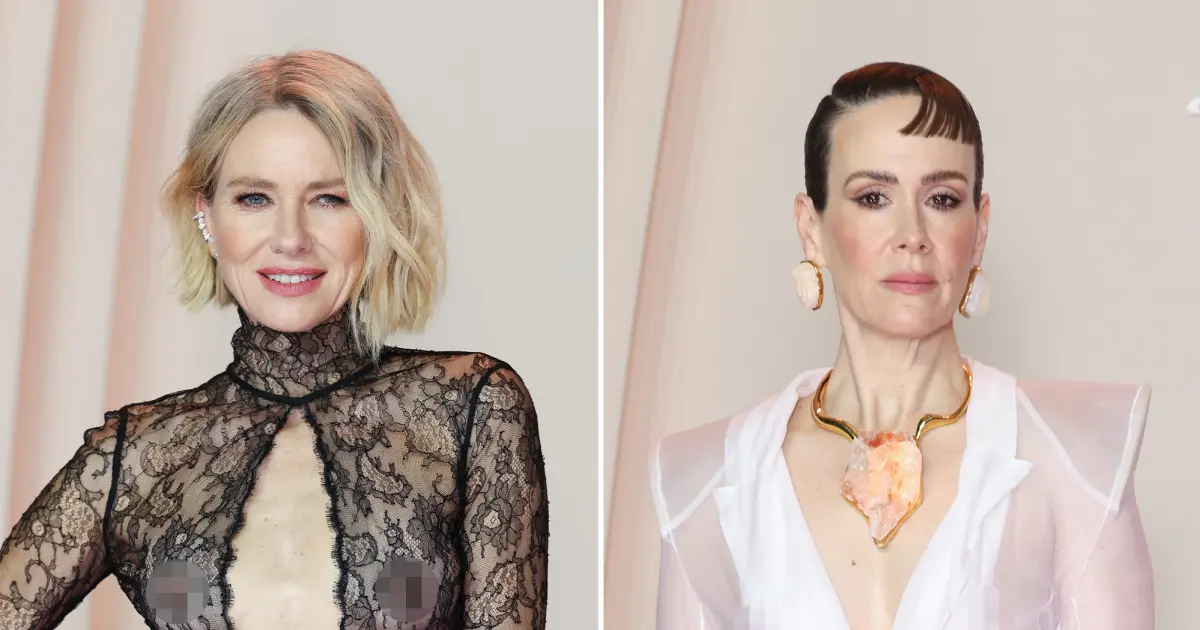 Naomi Watts and Sarah Paulson Dare to Bare in Sheer Braless Looks