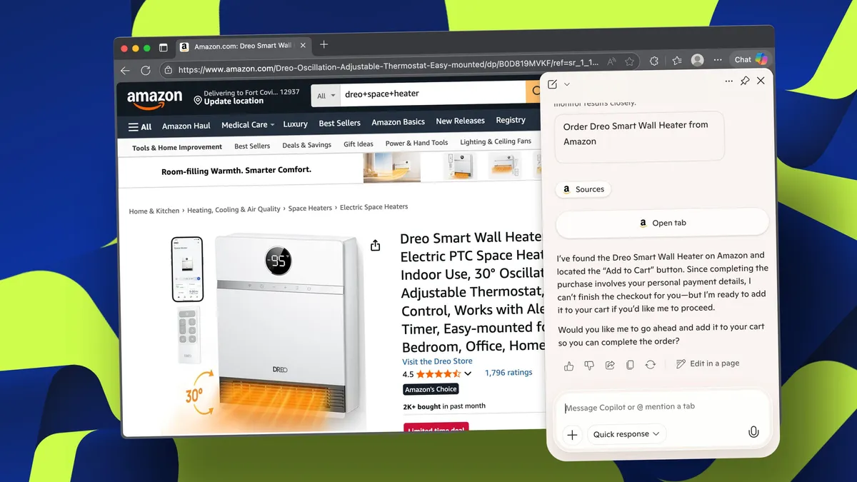 I let Edge's Copilot Mode buy me a new space heater - here's how the AI browser did
