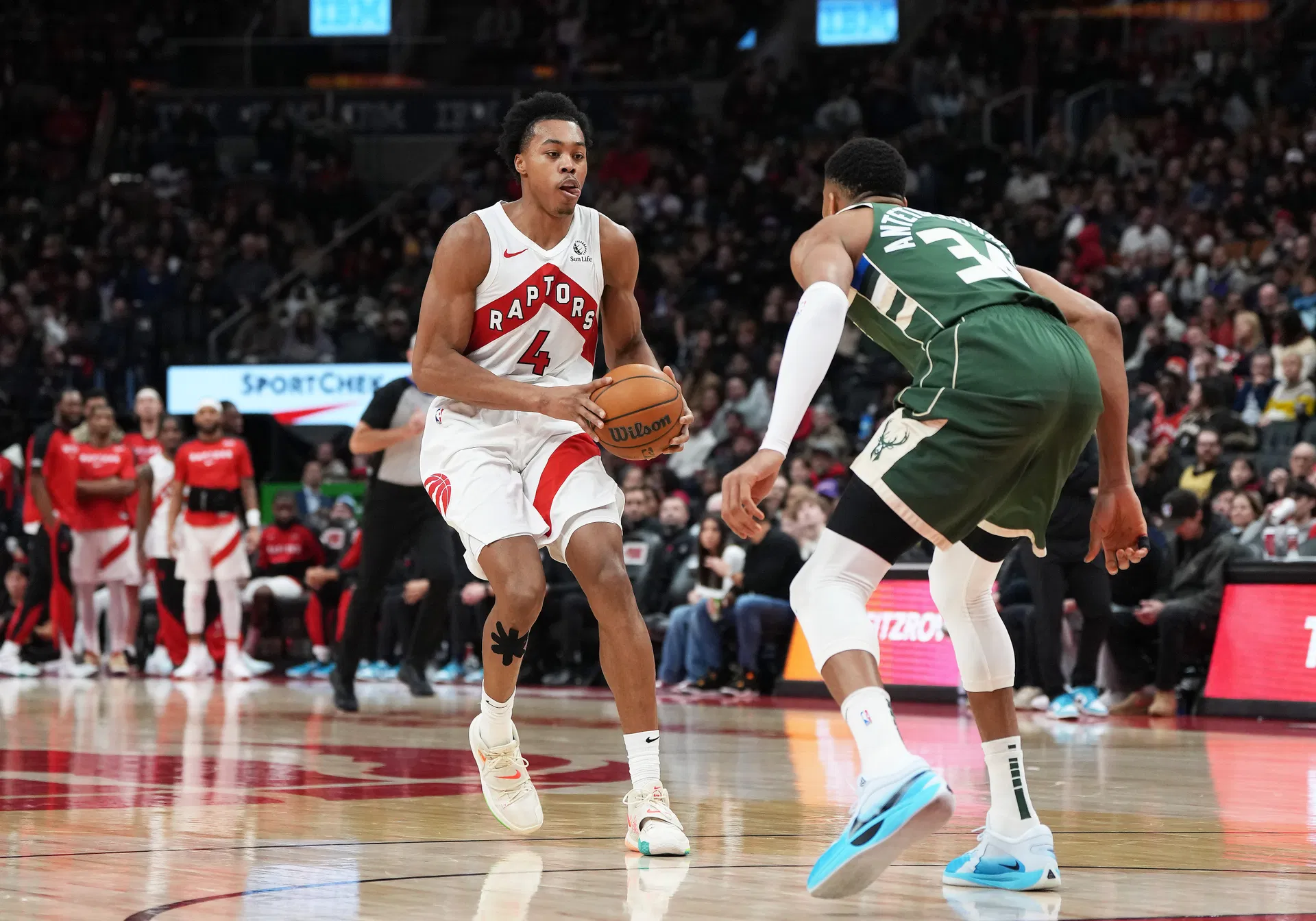 He poked the bear - NBA Fans Erupt After Scottie Barnes Floors Giannis Antetokounmpo & Flexes on Bucks Star in Heated Bucks vs Raptors Game