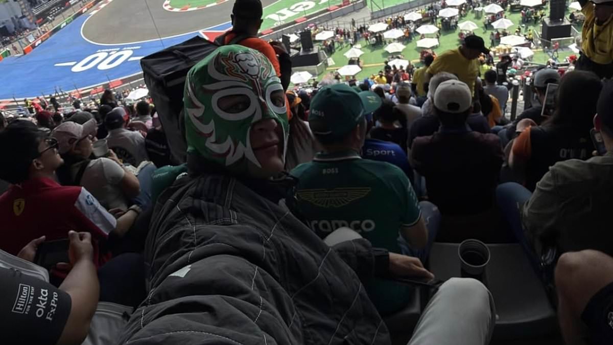 Disguised F1 star sneaks into the Mexican Grand Prix stands to watch first practice - and is almost stopped by security... can you guess who it is?