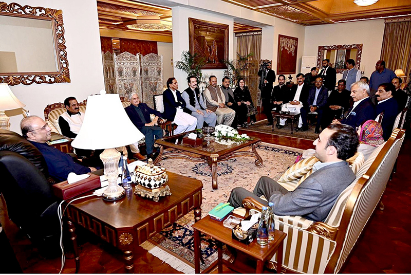 Leaders of AJK PPP call on President Asif Ali Zardari to discuss issues related to AJK governance and the role of the party. The meeting is being attended by party Chairman Bilawal Bhutto Zardari, PPP women wing President Faryal Talpur and other senior le