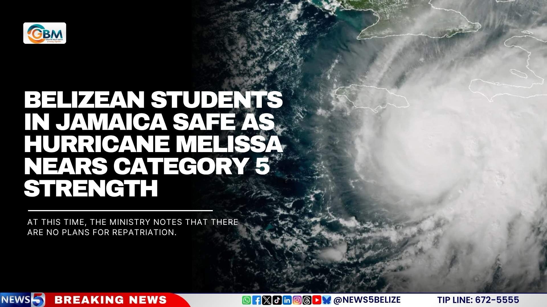 Belizean Students in Jamaica Safe as Hurricane Melissa Nears Category 5 Strength