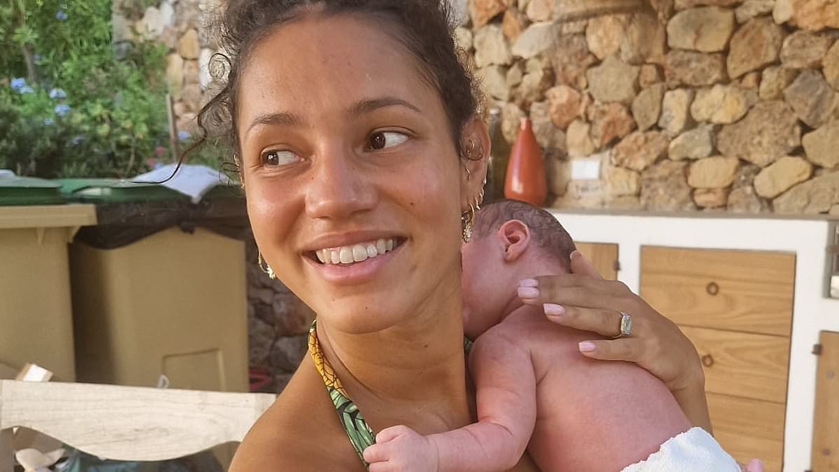 Vick Hope cradles her newborn son Micah as she shares rare insight into her family life after welcoming first child with husband Calvin Harris