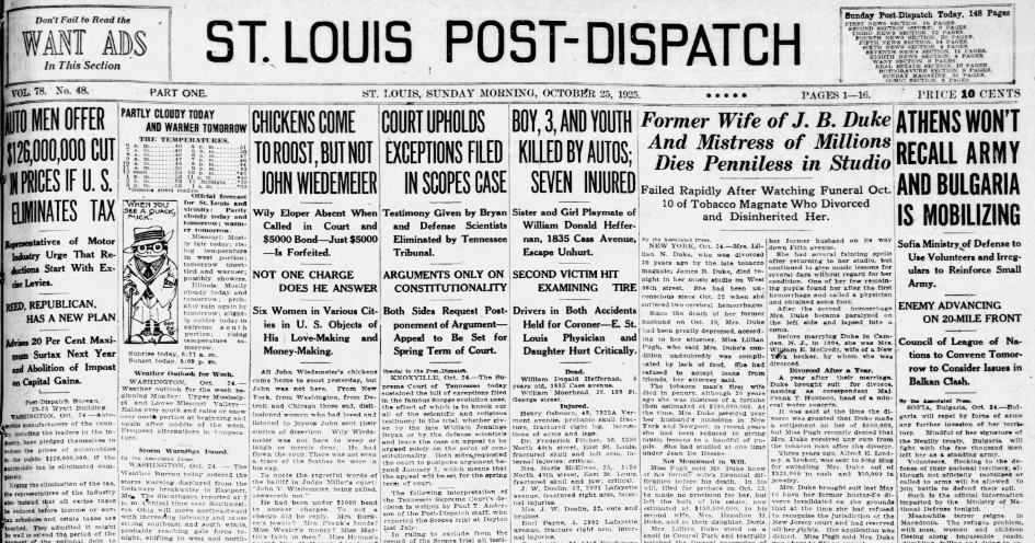 See the Oct. 25, 1925, front page: Chickens come to roost, but not John Wiedemeier