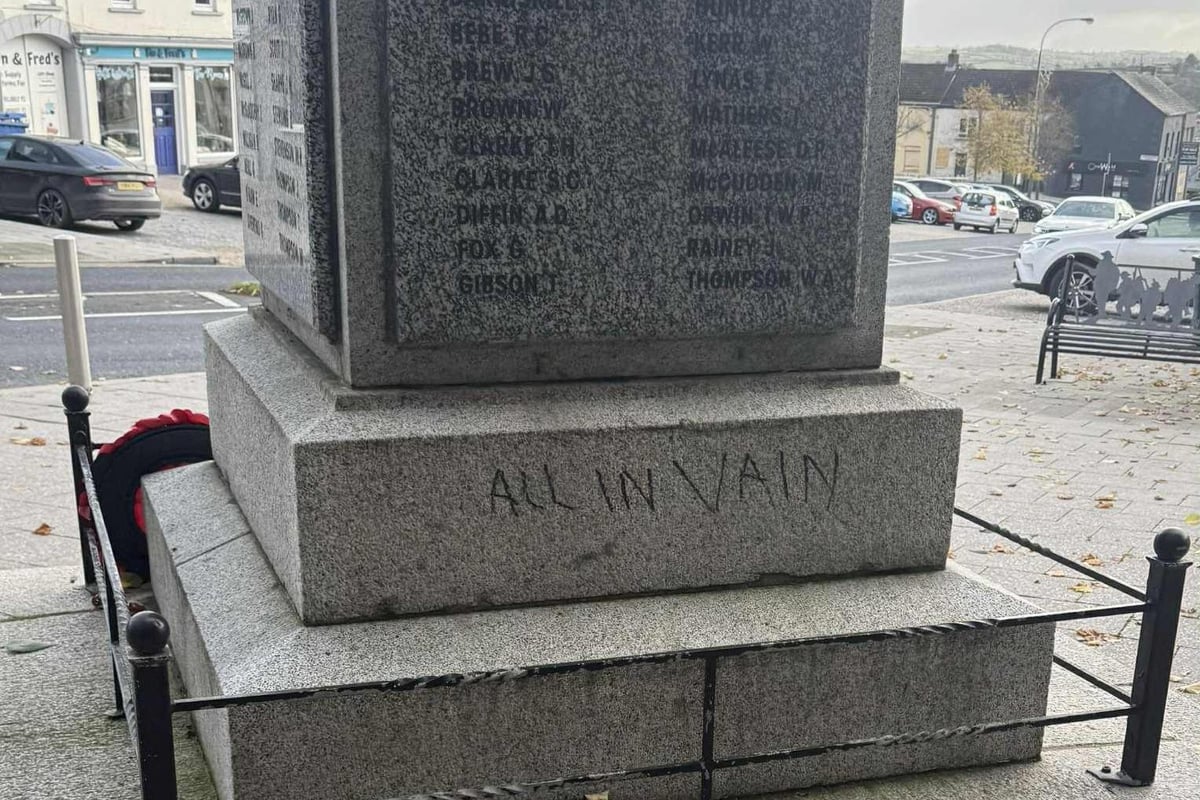 ‘Particularly callous’: Condemnation as war memorial in Co Armagh is daubed with graffiti