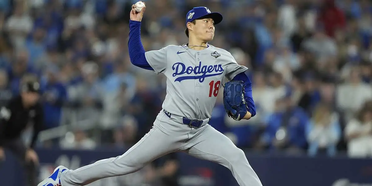 Dodgers pitcher Yoshinobu Yamamoto’s initial reaction after complete World Series game