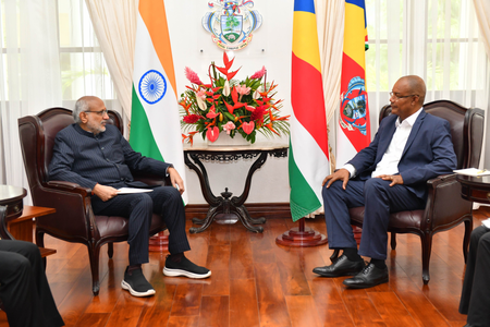 VP Radhakrishnan meets Seychelles Prez in Victoria, discusses bilateral ties