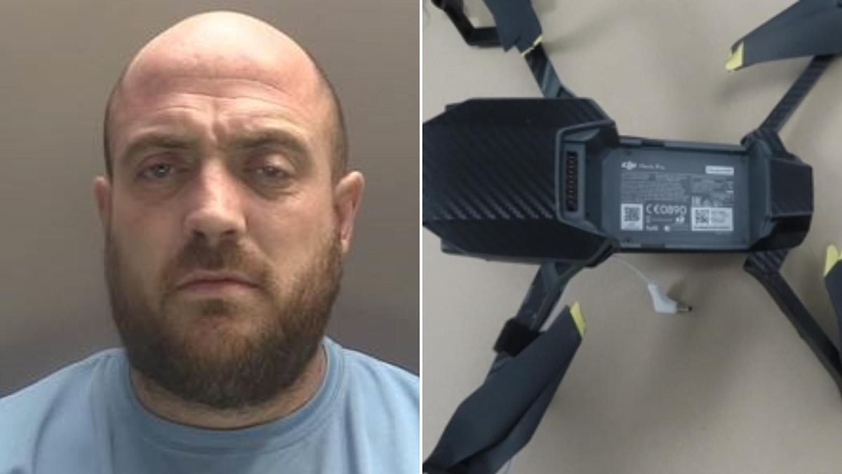 Moment cops arrest ringleader for smuggling £300k drugs into prisons via drone - as pair jailed for almost 10 years