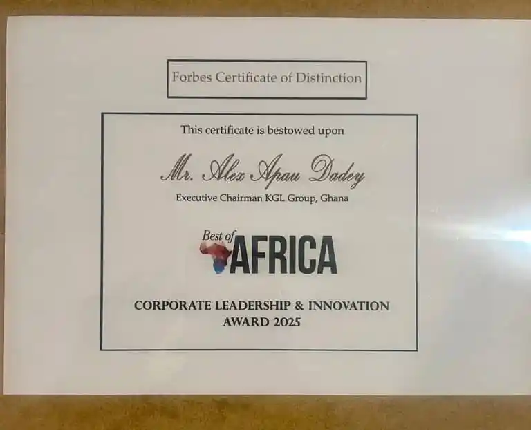 KGL Group Chairman, Alex Apau Dadey Honored with Forbes Best of Africa Corporate Leadership & Innovation Award