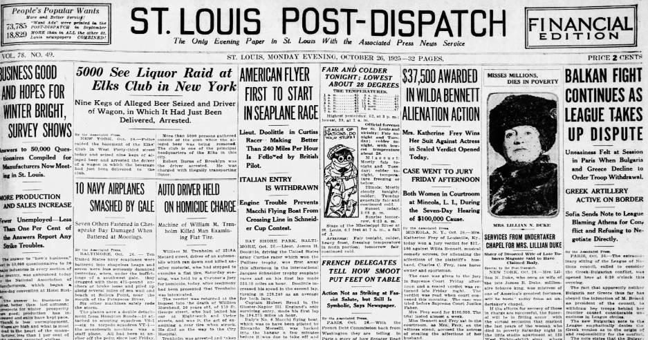 See the Oct. 26, 1925, front page: 5,000 see liquor raid at Elks Club in New York