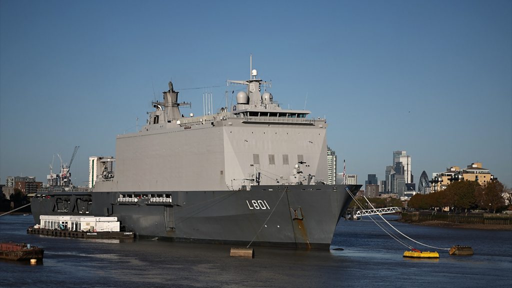 Dutch warship, Johan de Witt, docks in Thames