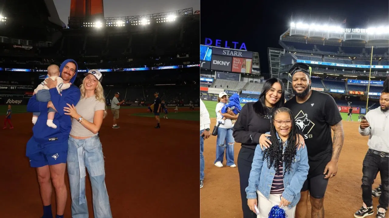 Shane Bieber's wife Kara rocks chic red leather jacket for World Series Game 3 fit; Vladimir Guerrero Jr.'s wife Nathalie reacts