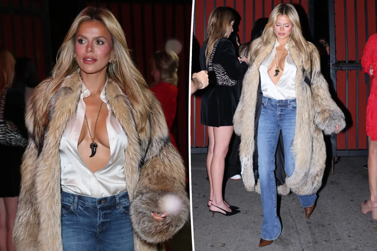 Brooks Nader suffers wardrobe malfunction as she spills out of her unbuttoned blouse at Vogue party