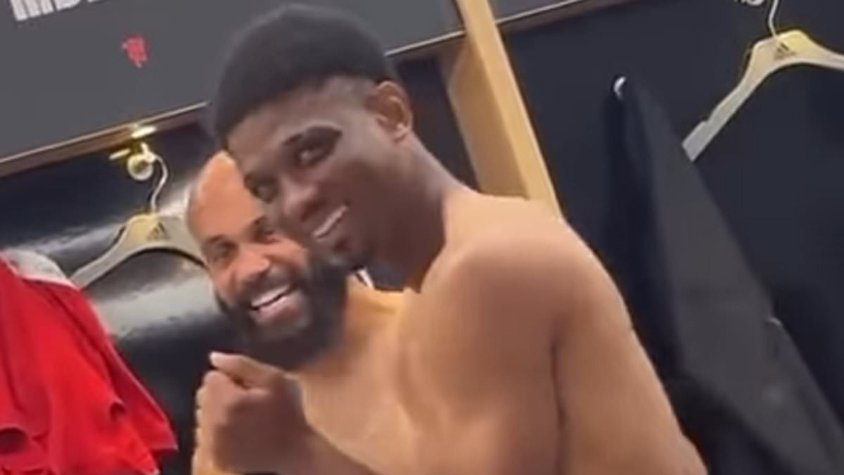 Man United stars Bryan Mbeumo and Amad Diallo continue celebrations in the dressing room post-match after pair's formidable partnership goes from strength to strength
