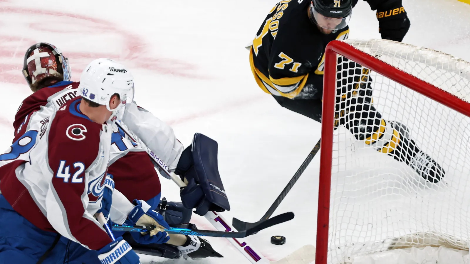 Offense goes cold, quirky Bruins goals costly in Avalanche’s first regulation loss of season
