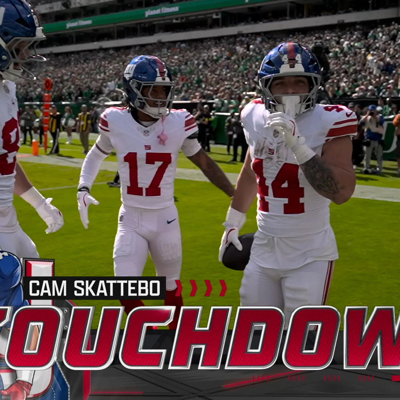 Giants' Jaxson Dart connects with Cam Skattebo for 18-yard TD, tying game vs. Eagles | NFL Highlights