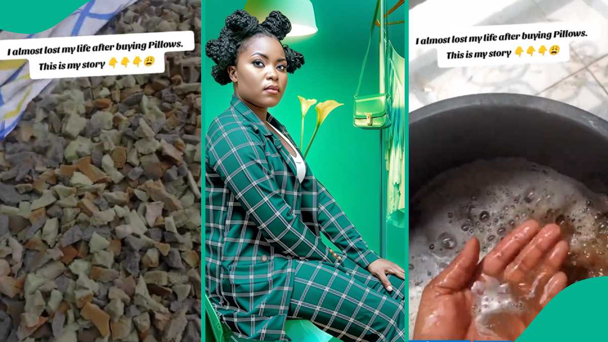 Cameroonian lady shows unexpected things she found in pillow she bought in Nigeria
