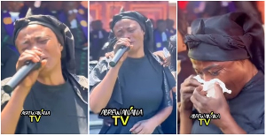 Watch as Diana Asamoah weeps uncontrollably at mother’s funeral ceremony