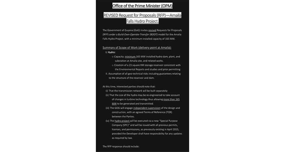 Gov’t invites revised proposals for Amaila Falls hydro project