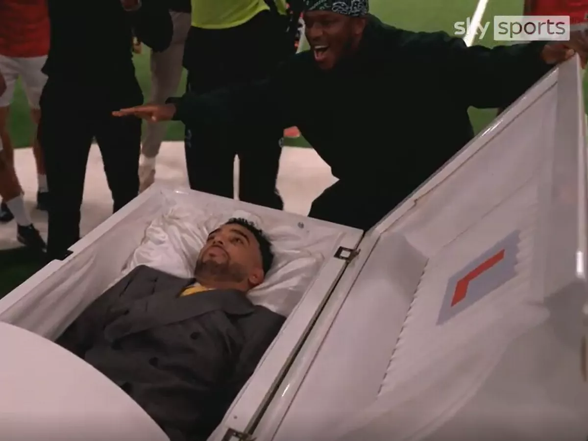 KSI sends ruthless four-word message to Baller League manager carried out in coffin