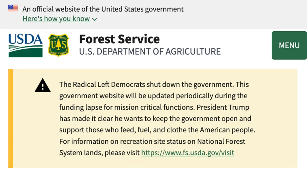 U.S. Forest Service website blasts 'Radical Left Democrats' for government shutdown (Letters)