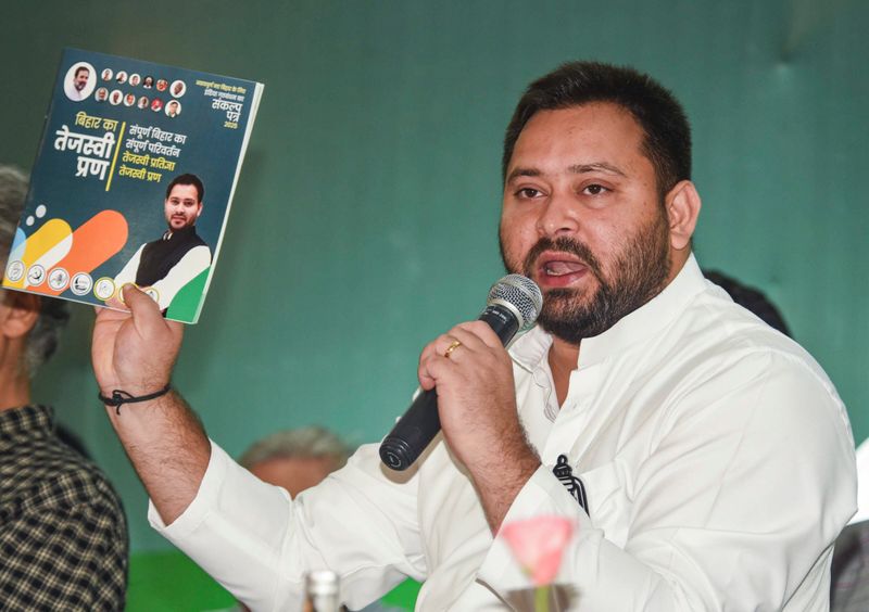 BJP using Nitish to further its interest, alleges Tejashwi as he releases INDIA bloc’s Bihar poll manifesto
