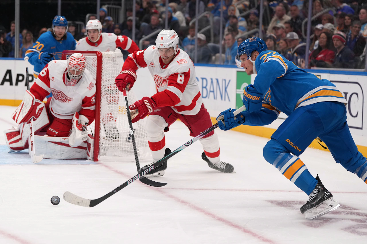 Red Wings start five-game trip with strong defensive effort