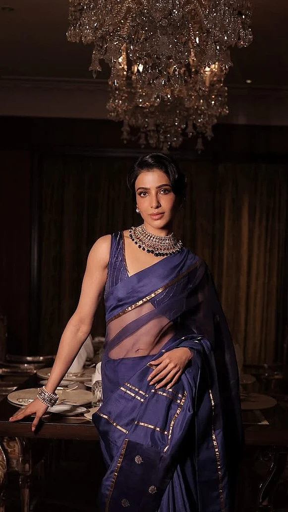 Samantha Ruth Prabhu Looks Dreamy In ₹45,000 Midnight-Blue Silk Organza Saree