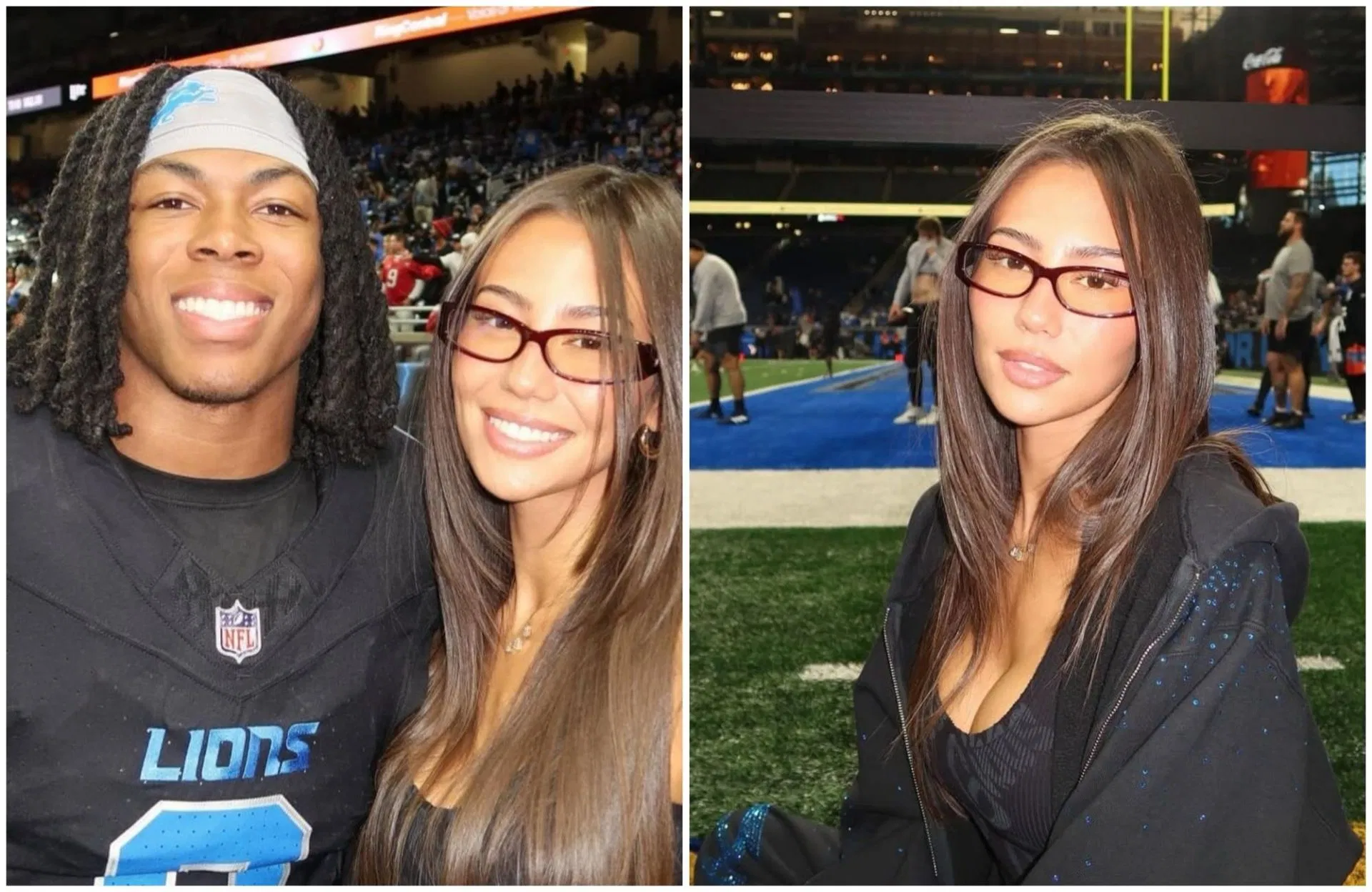Jahmyr Gibbs and GF Nicole Anderson turn heads at Pistons-Celtics game as Lions RB enjoys bye week
