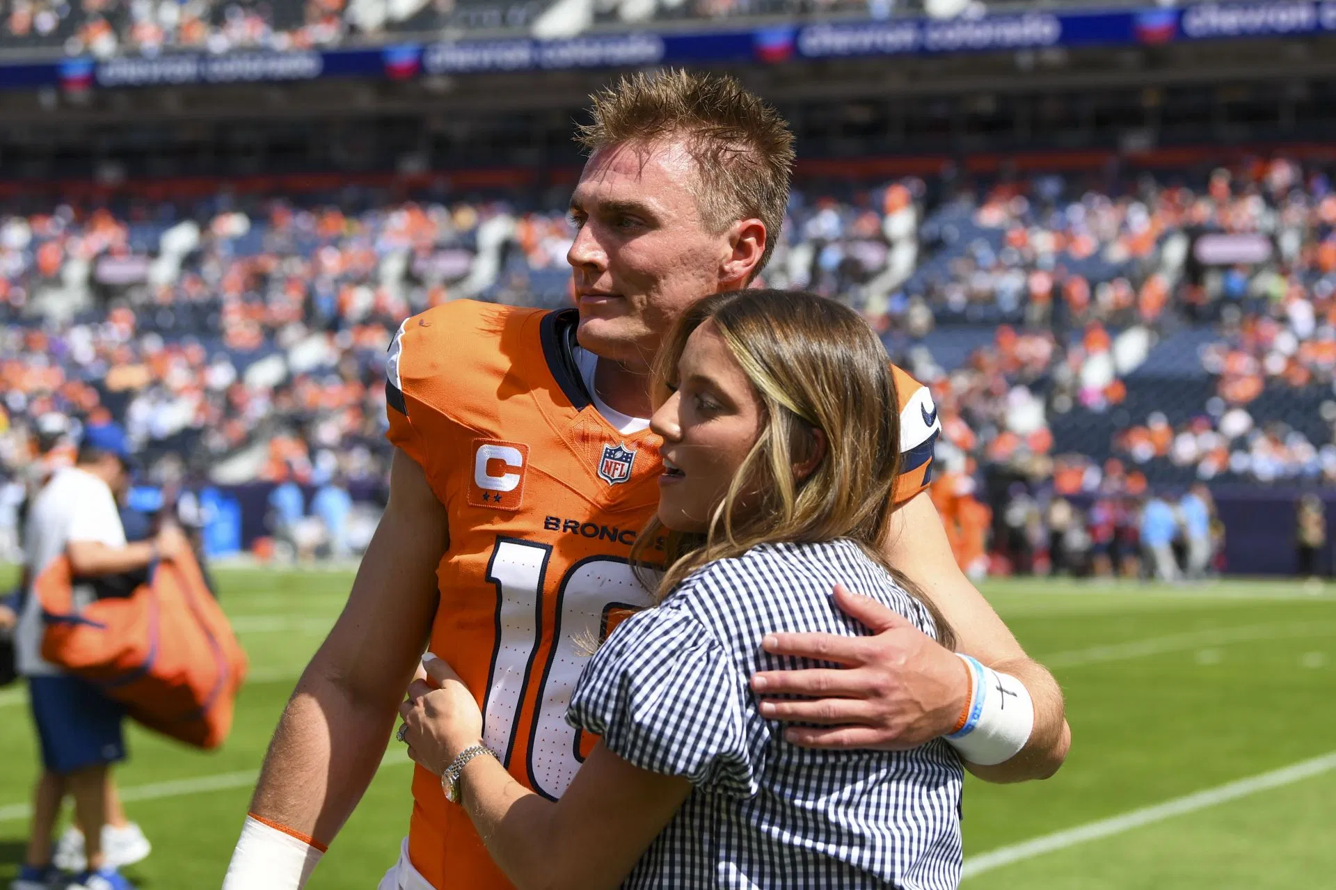 Bo Nix's wife Izzy swoons over Broncos QB's Brad Pitt-inspired F1 look for 2025 Halloween party [Pics]