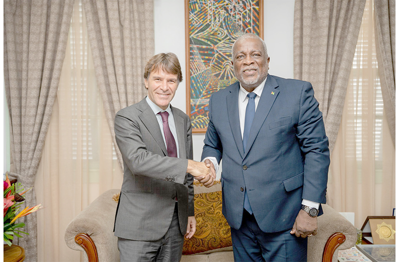 IME Minister, Brigadier (Ret’d), the Honourable Mark Phillips, on Thursday received a courtesy visit from the newly accredited Ambassador of the European Union