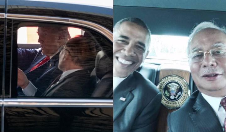 [Watch] Anwar Rides In “The Beast” With Trump, Echoes Najib’s 2014 Experience With Obama