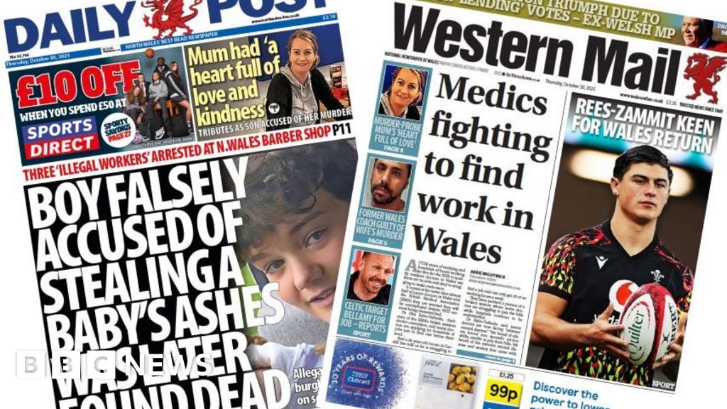 Wales papers: 'Boy falsely accused of stealing baby's ashes later found dead' and 'Medics fighting to find work in Wales'