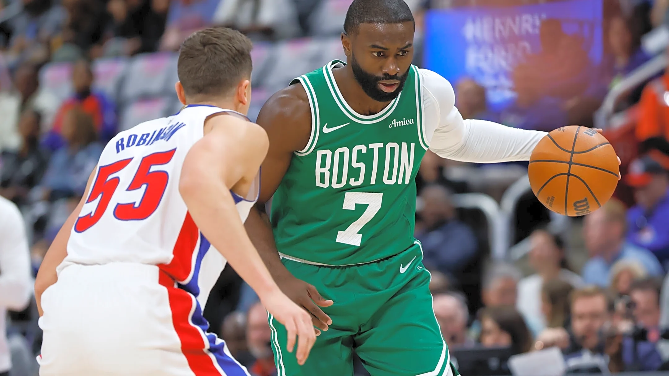 Celtics announcer Drew Carter drops wild line about Jaylen Brown’s hairline