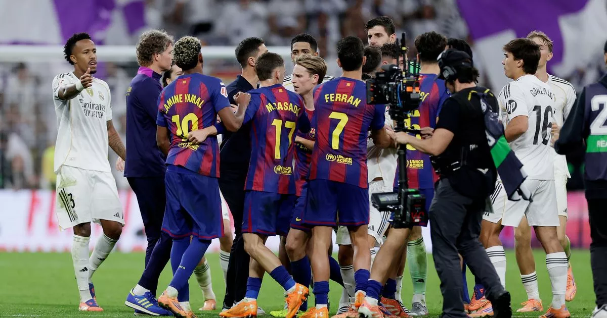 El Clasico descends into chaos as stars clash in huge full-time brawl and red card shown