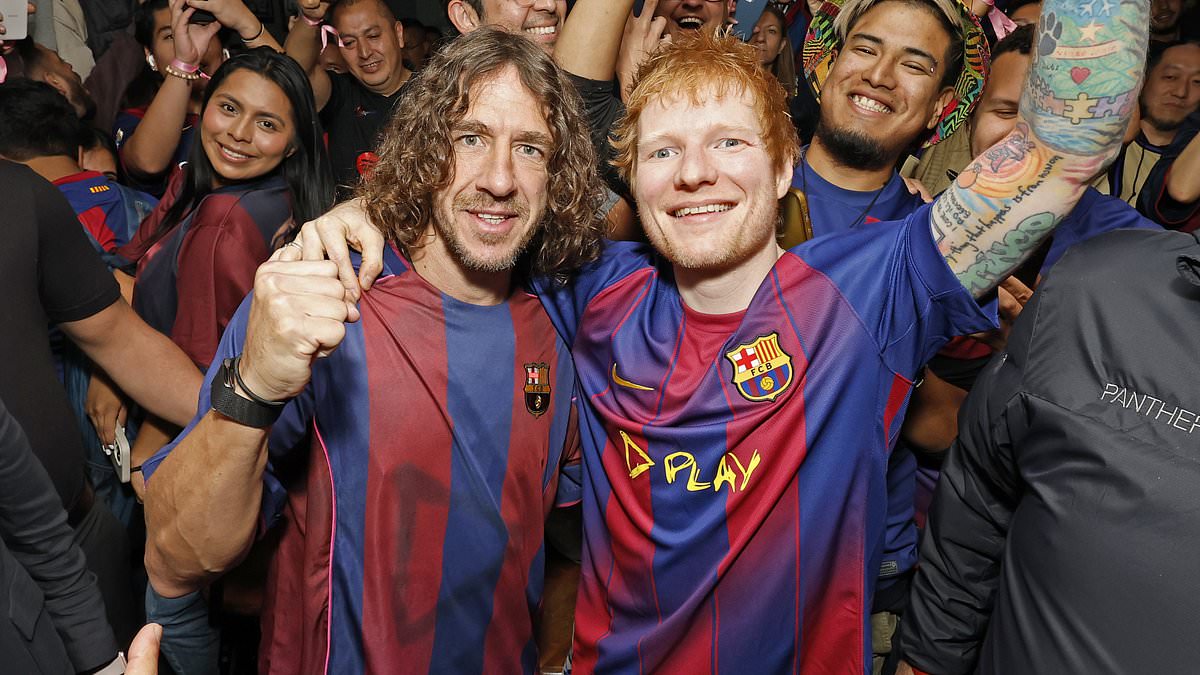 Ed Sheeran parties in New York as pop star watches chaotic El Clasico with Barcelona legend after sponsoring LaLiga giants