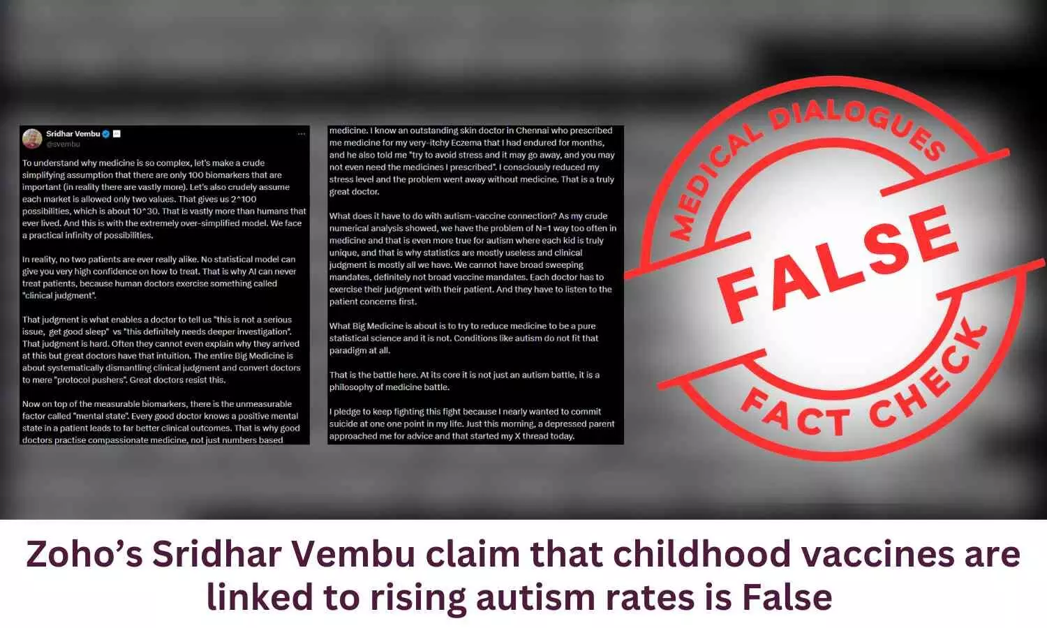 Fact Check: Zoho’s Sridhar Vembu's  claim that childhood vaccines are linked to rising autism rates is False