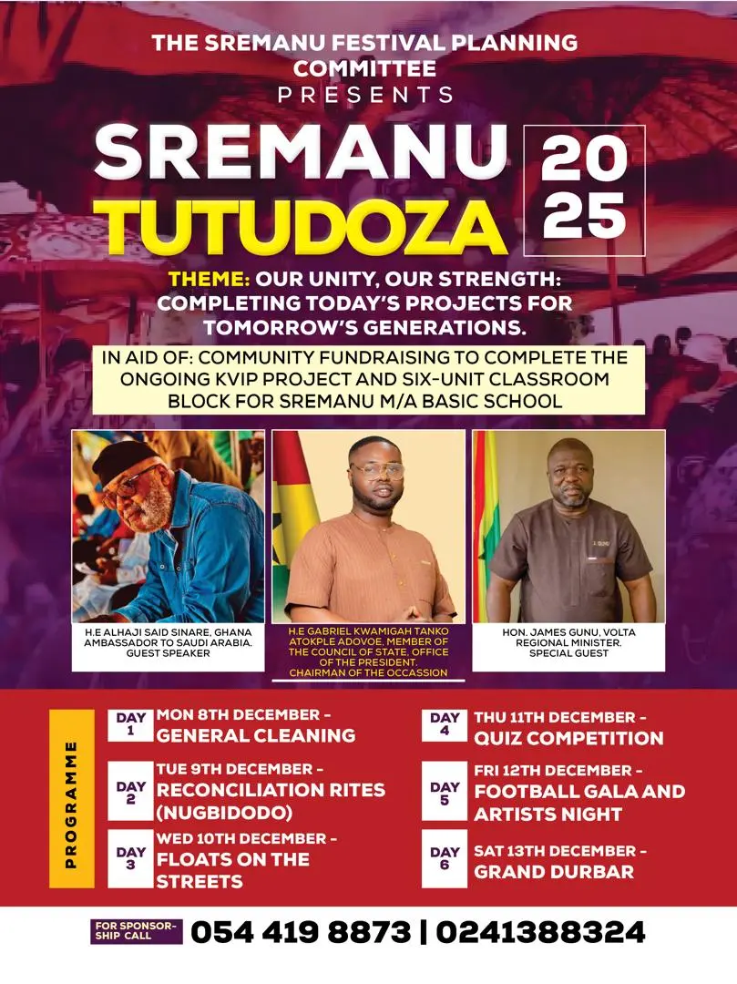 Council of State Member, Volta Regional Minister, Ghana’s Ambassador to Saudi Arabia, Others to Grace Sremanu Tutu Do Festival – Assemblymember Assure