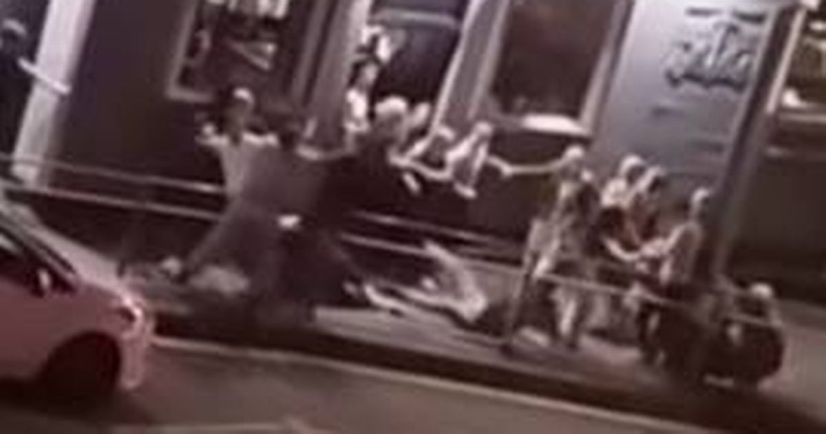 Video of Greenock pub brawl which left two in hospital shows fight spilling onto street