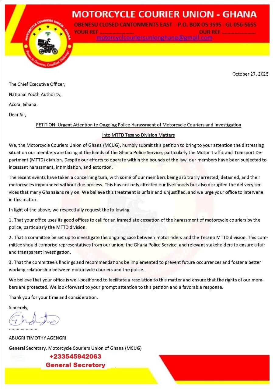 Motorcycle couriers call for end to Police harassment in Accra