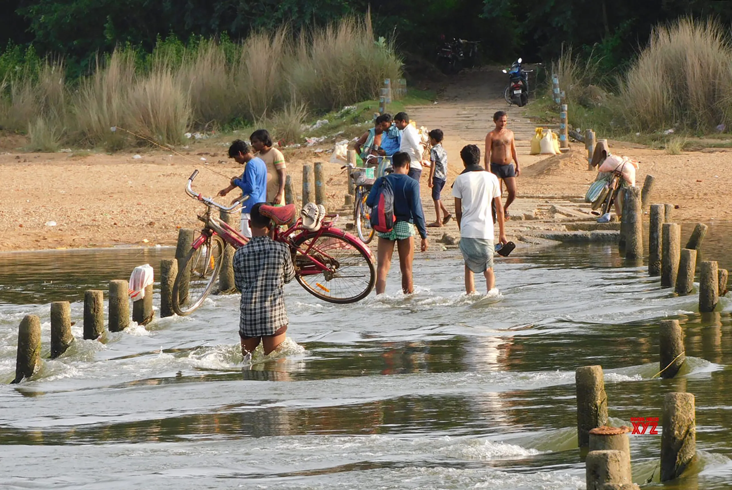 Bankura: People Cross Darkeshwar River #Gallery